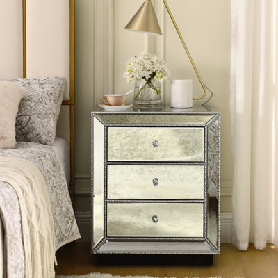 Stylish Silver Mirror Three Drawer Storage Unit - Enhance Your Bedroom's Aesthetic 3 Cabinet In For Bedroom With A Space Design