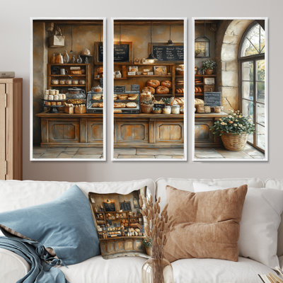 «French Cafe Baguette Paris Shop I - French Cafe», ensemble de reproduction d'art mural