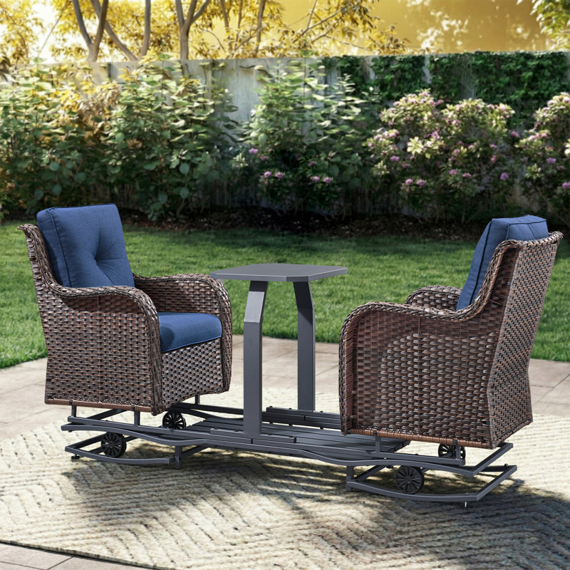 Ensemble de conversation pour 2 personnes avec table d'appoint, Bleu