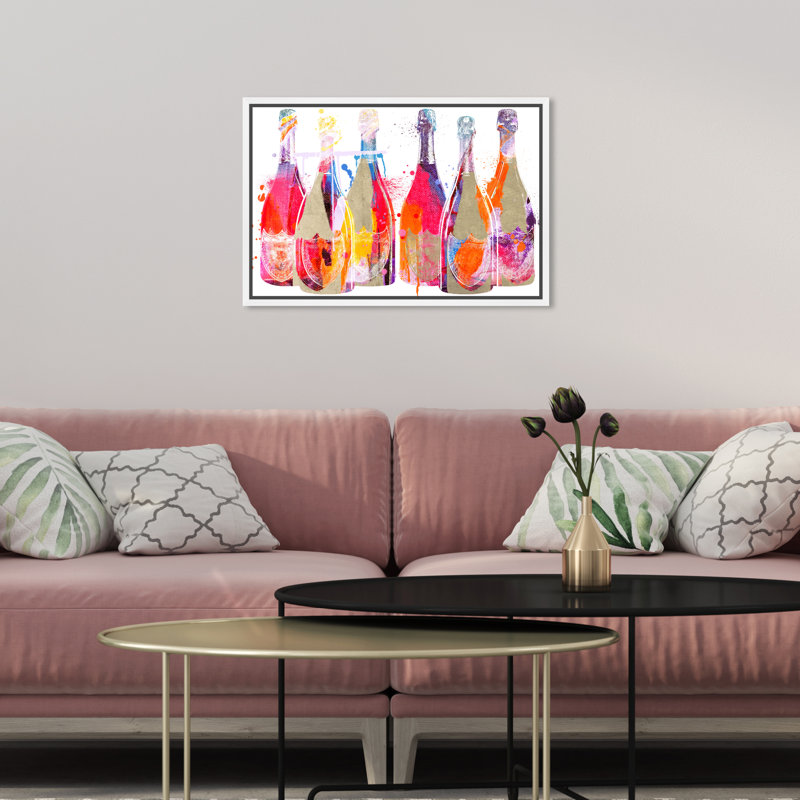 Color Splash Champagne - peinture sur toile, Cadre blanc, H 10 po x l 15 po