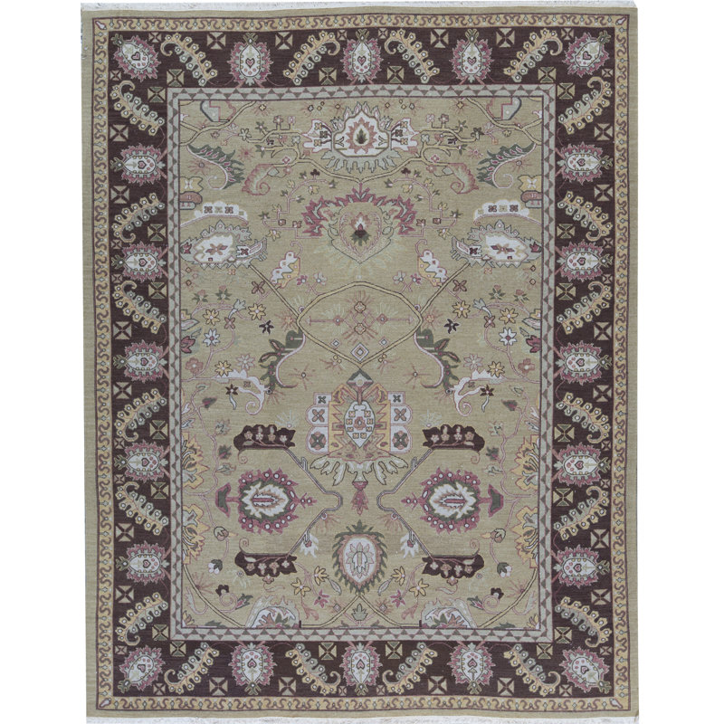 Tapis chameau et aubergine noué à la main de haute qualité