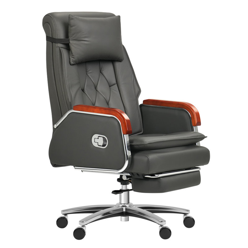 Kinnls Cameron Massage Office Chair with Heated Ventilation, Managerial Executive Desk Chairs Fully Reclining with Retractable Footrest, Ergonomic Genuine Leather Executive Chair Adjustable Headrest