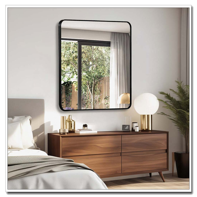 Miroir mural mural en métal pour salle de bain, Noir