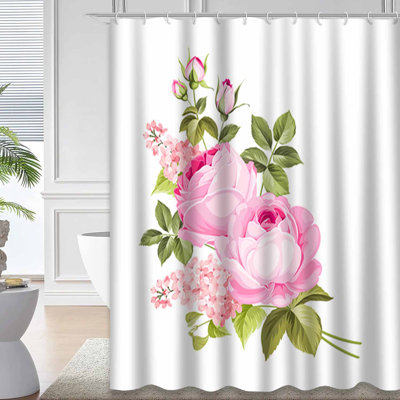 Rideau de douche imperméable avec 12 crochets RoseElegance
