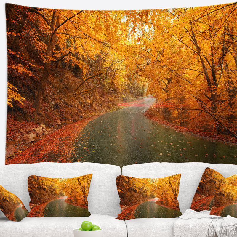 Tapisserie paysage paysage d'automne sur la route, H 32 po x l 39 po