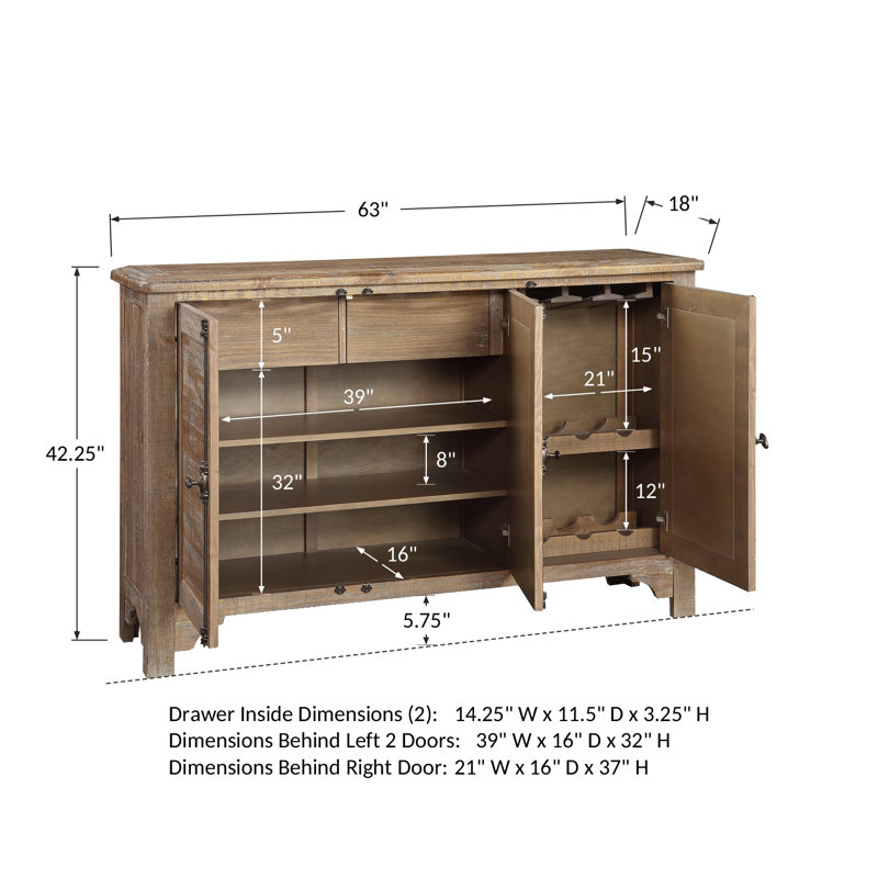Bindner 64" Wide 2 Drawer Server, Brown