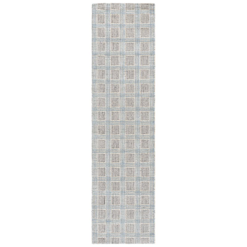 Ebony Hand Tufted Wool Pile Plaid Rug, Runner 2'3" x 9"