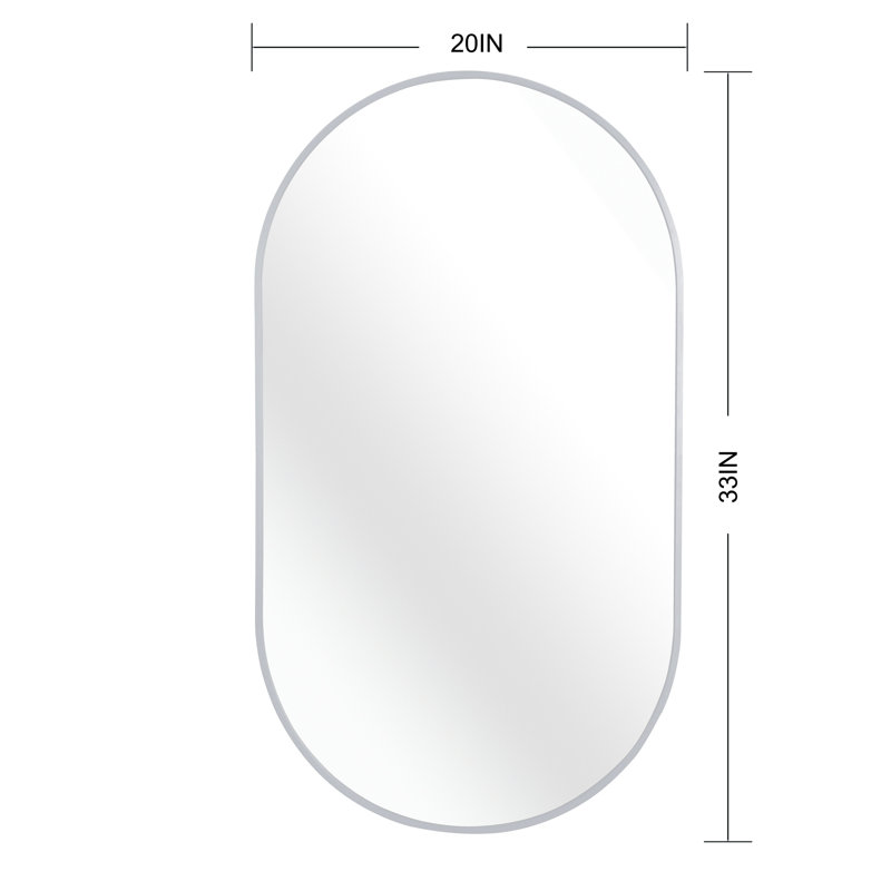 Miroir mural ovale en métal argenté 20 po x 33 po - Verre HD de 4 mm, cadre en alliage d'aluminium brossé, fonction incassable, panneau de densité d'installation simple de 20 po x 33 po, processus d'installation