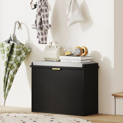 Banc de rangement pour chaussures avec coussin de siège rembourré et tiroir rabattable, banc d'entrée, armoire à chaussures, 24,4 po x 10,2 po x 18,7 po, noir