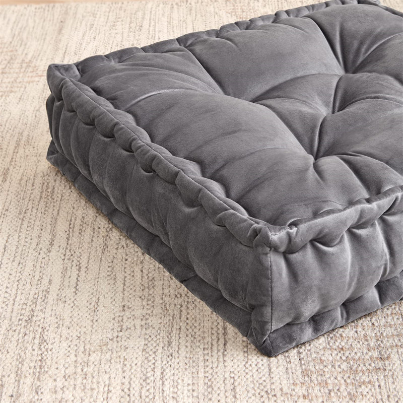 Gray Square Tufted Faux Velvet Floor Pillow