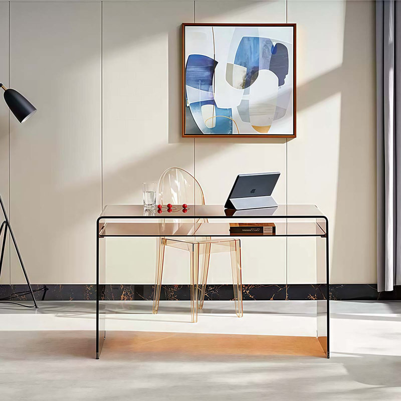 Tempered glass desk, dark brown glass desk 29.53