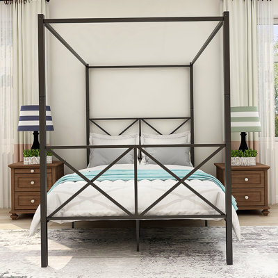 Metal Canopy Bed Frame, Platform Bed Frame  with X Shaped Frame