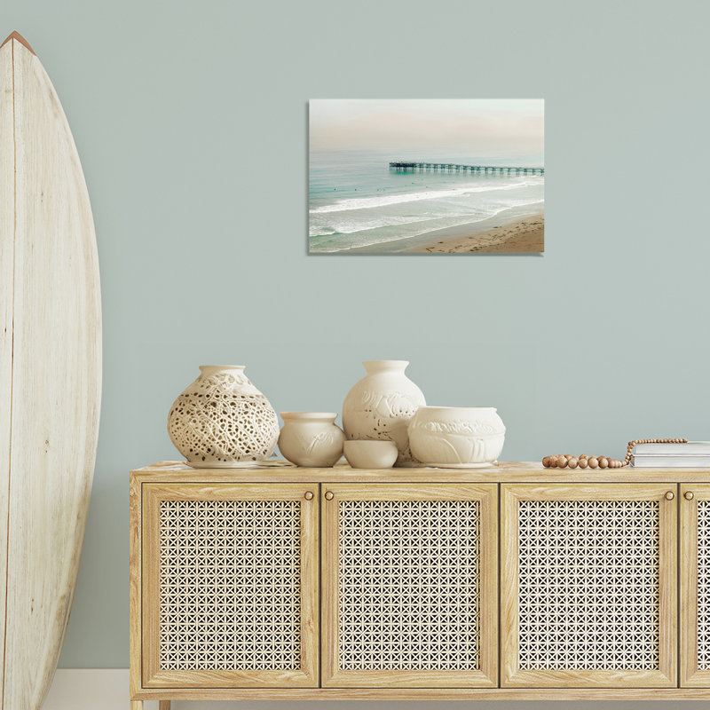 «Distant Pier Beach Jetty», toile par Rhonda Addison, H 16 po x l 24 po