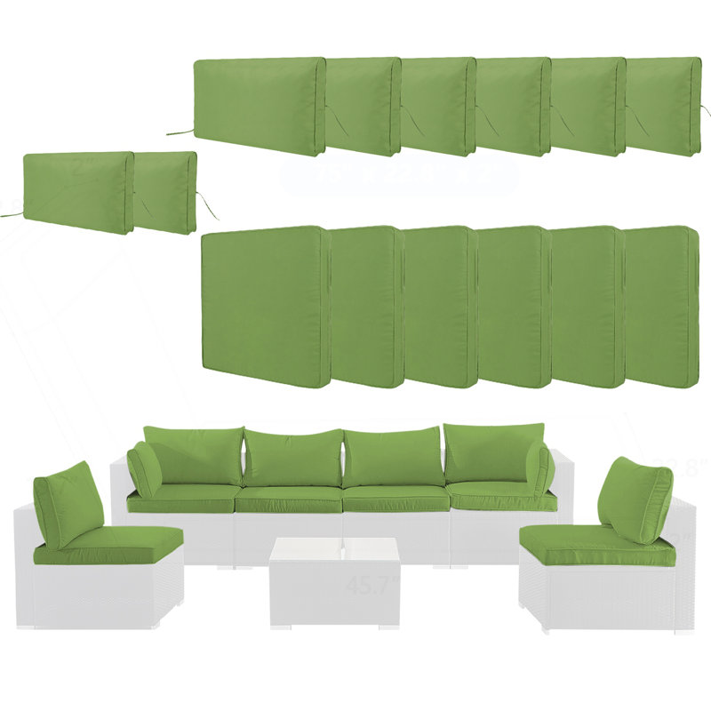 Outdoor Cushion Slipcovers Set for 6-Seater Wicker Rattan Sofa, Durable and Functional, Grass Green