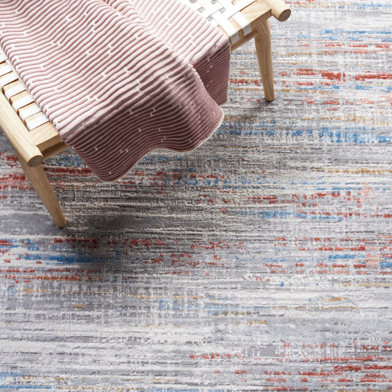 Tapis abstrait gris clair / rouille, Tapis de couloir 2 pi 2 po x 8 pi