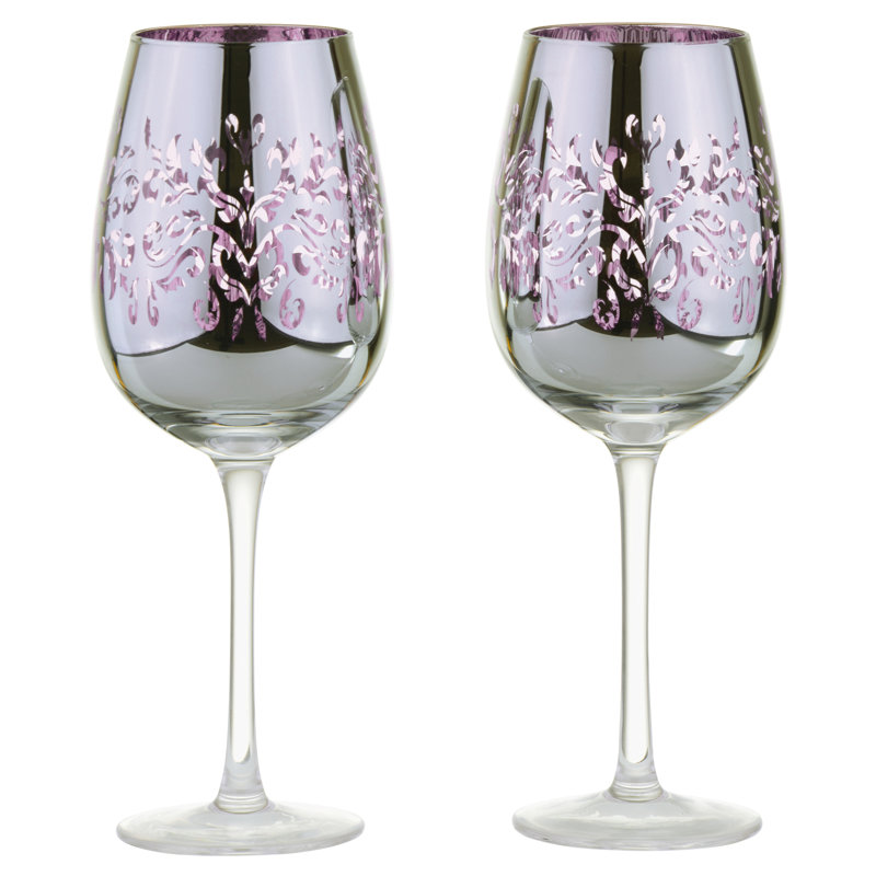 Filigree Wine Glasses, Pink/Silver