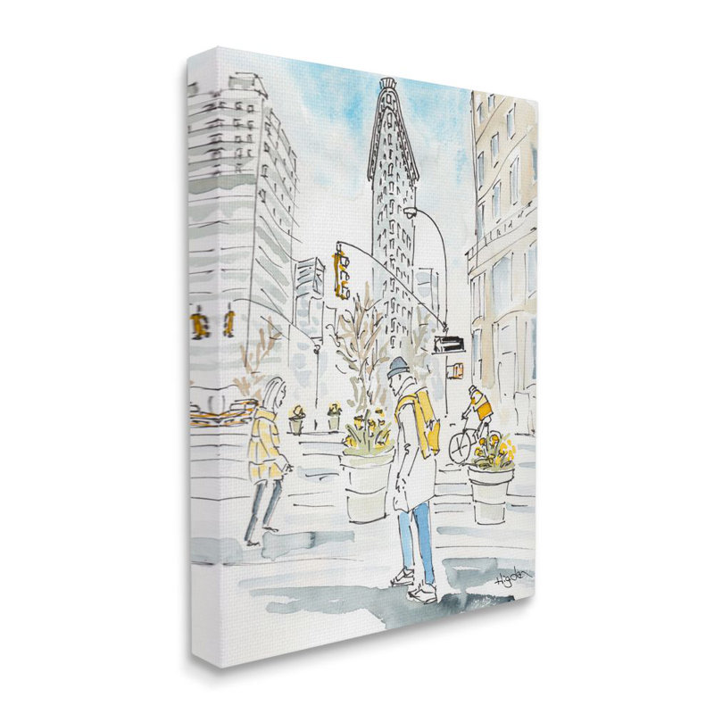 «City People Walking Urban Architecture Watercolor» par Mark Higden - impression d'art graphique, H 40 po x l 30 po x 1,5 po