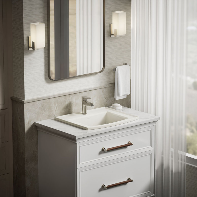 Archer® Vitreous China Rectangular Drop-In Bathroom Sink with Overflow, Biscuit, Single Hole 