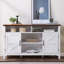 Buffet de 58 po, armoire de rangement blanche antique avec tablettes réglables et portes de grange, table basse de bar multifonctionnelle pour l'entrée de la salle à manger, blanc