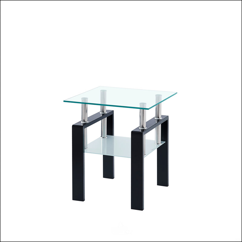 Petite table 2 pièces en verre trempé transparent