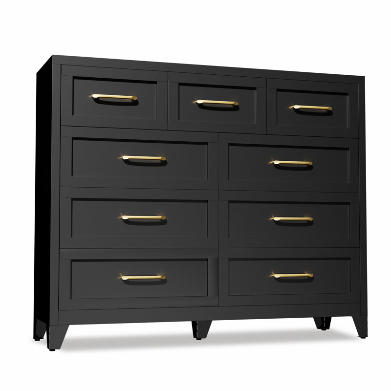 Mikenlee 9 Drawers Metal Modern Dresser, Steel Chest of Drawers for Living Room, Hallway, Bedroom, Black