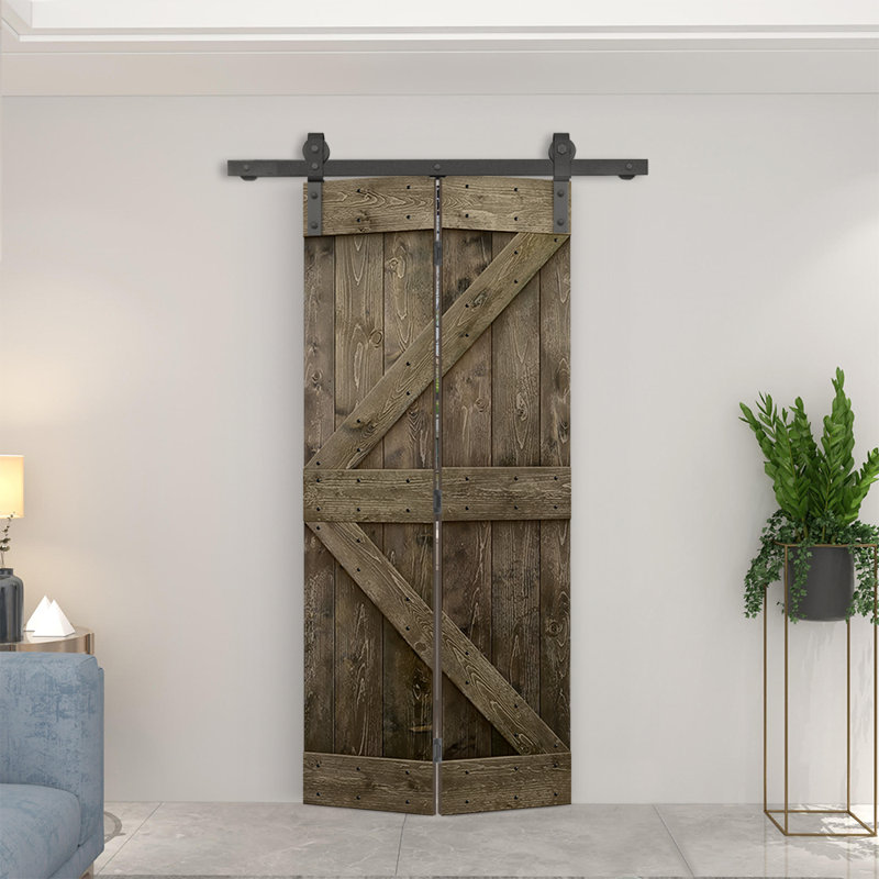 Portes de grange en bois massif 84 po, Espresso, 32 po x 84 po