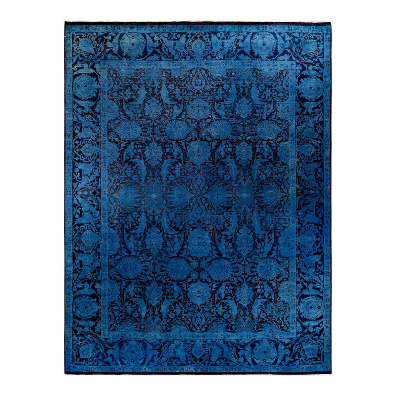 Tapis bleu noué à la main de conception unique Holsworth - bleu