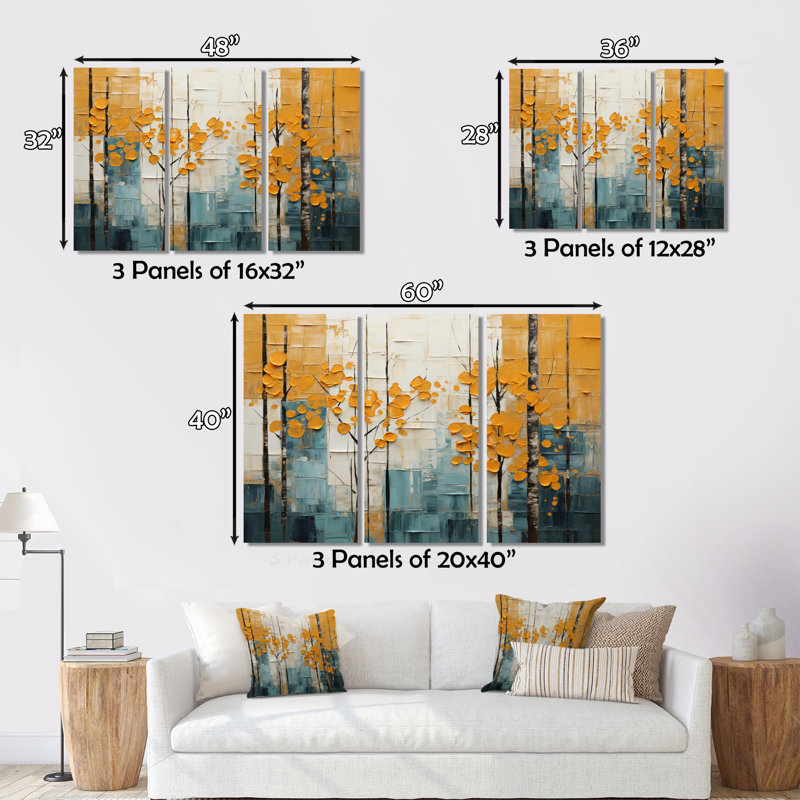 «Bold Yellow and Gray Forest III», ensemble de décorations murales forêt, H 28 po x l 36 po x P 1 po