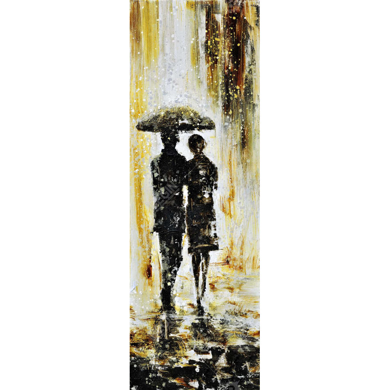 Couple sous la pluie - art mural sur toile, rue romantique