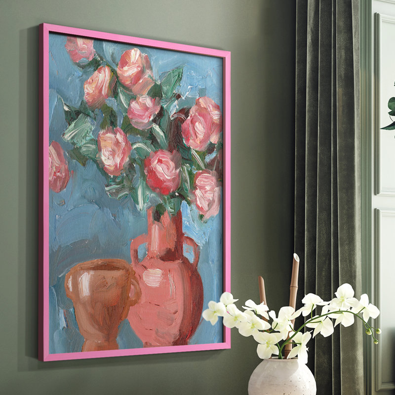 Rosa Blooms I, reproduction encadrée - bois massif, Rose, H 10 po x l 8 po