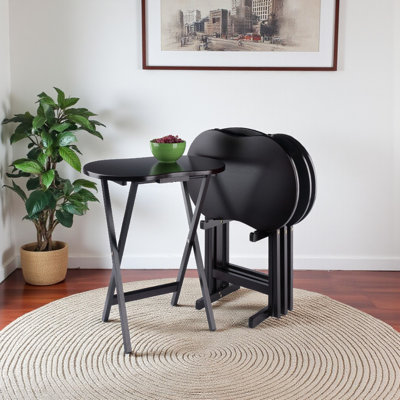 Skippy 5-Piece Solid Wood Tray Table Set in Black Finish, 25.83'' H X 23'' L X 16.14'' D