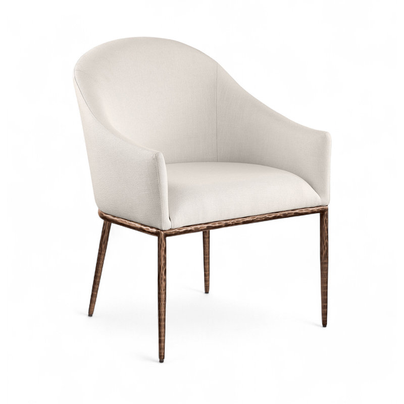 Chaise de salle à manger rembourrée Ferro, Bronze brossé, Tissu beige texturé en lin