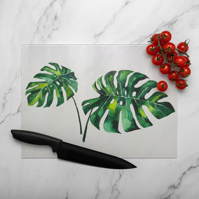 Twin Tropical Leaves Glass Chopping Board