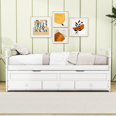 Twin Size Bed with Pull-Out Twin Trundle and Storage Drawers