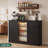  Coffee Bar Cabinet With Mini Fridge Space And Wine Storage, Buffet Sideboard For Kitchen And Dining Room,55.1"W Black-1864128301