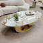 Table basse moderne en faux marbre, tables contemporaines en pierre frittée avec base en acier inoxydable-134286582