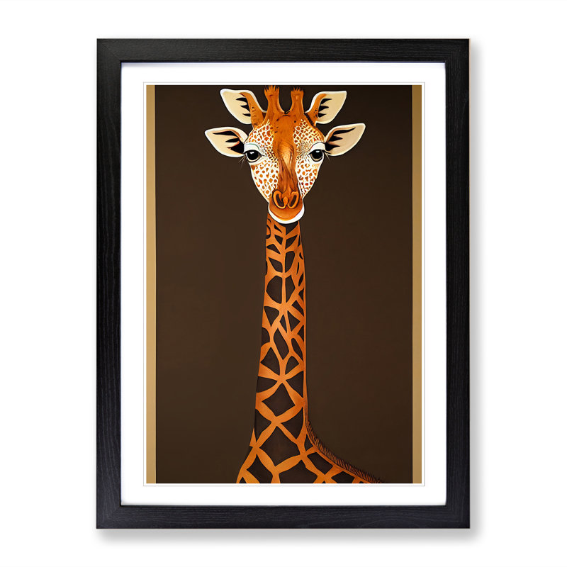 FRM-V0523-1076X Giraffe Indian Art - Picture Frame Print, Black Framed, 64cm H x 46cm W x 2cm D