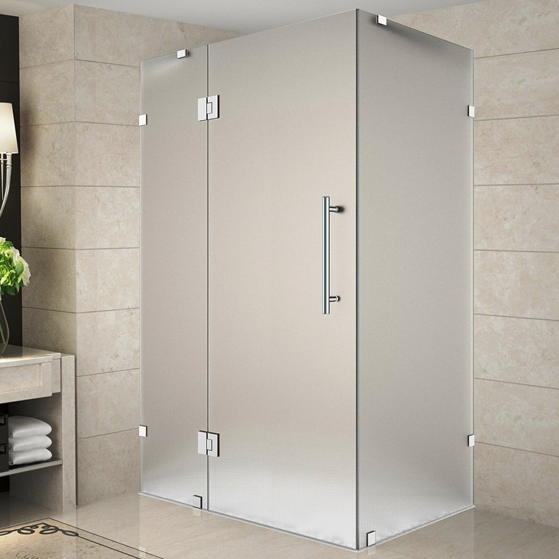 Avalux 42 in. W x 34 in. D x 72 in. H Frameless Shower Enclosure, Frosted Glass, Chrome