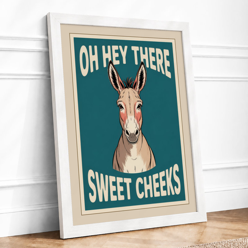 Sweet Cheeks Donkey Retro - Framed Print, A4 - 29.7 x 21.0 cm, White