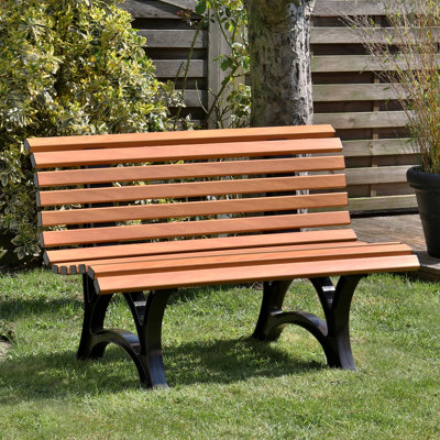 Ergonomic Weatherproof PVC Garden Bench - Woodtone