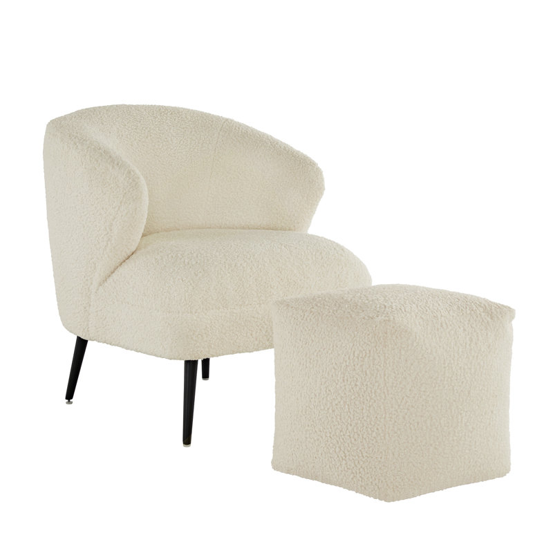 Fauteuil d'appoint et repose-pieds cube Betio Boucle, Tissu blanc