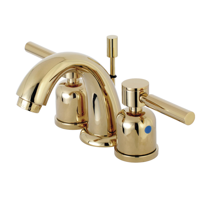 Kingston Brass Concord Two-Handle 3-Hole Deck Mount Widespread Bathroom Faucet with Retail Pop-Up Drain, Polished Brass