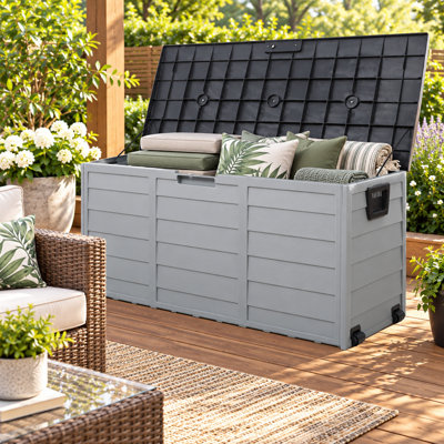 75 Gallon Outdoor Resin Water Resistant Deck Storage Box with Wheel for Outdoor Cushions,Garden Tools and Pool Toys