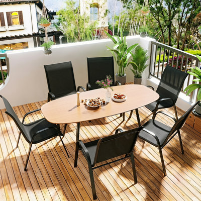 Ensemble de 6 chaises de patio pour l'extérieur, empilables et légères avec structure en polyester et revêtement en PVC toutes saisons