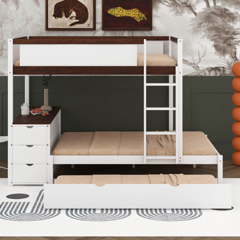 Lit superposé double au-dessus de double avec lit gigogne simple, lit superposé en bois massif avec bureau, tiroirs de rangement pour les enfants adolescents