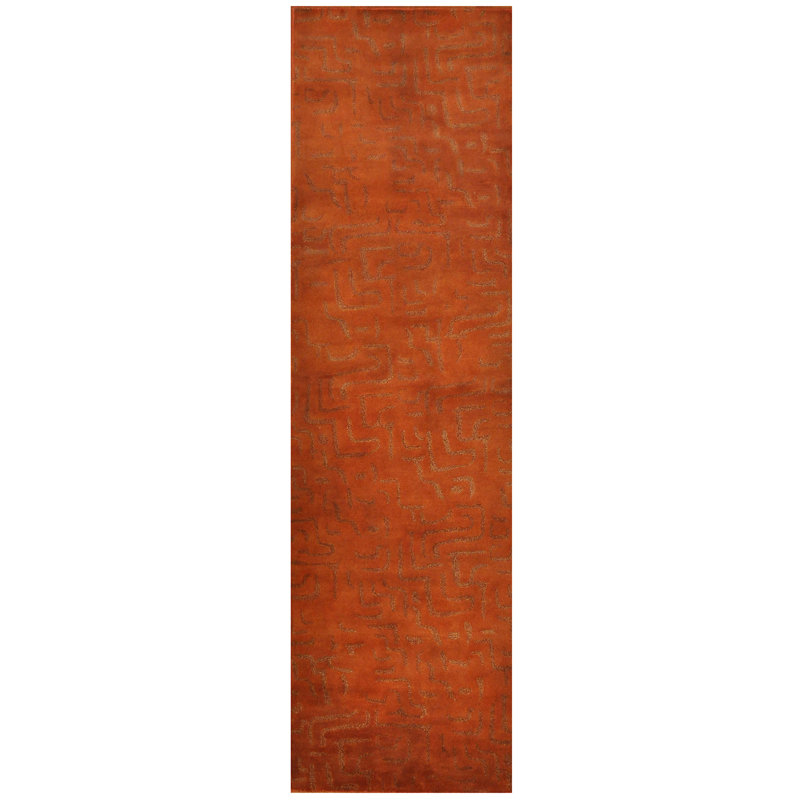 Tapis de couloir en Tapis décoratif laine orange noué à la main 3 pi x 10 pi 7 po one-of-a-kind