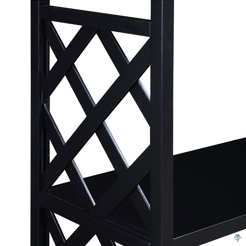 Console Table 3-Tier With Storage Shelves,Open Bookshelf Bookcase With Solid Wood Legs, Black