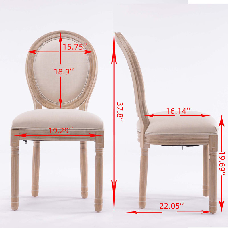 French Style Solid Wood Frame  Linen Fabric Oval Back Dining Chair,Set Of 2