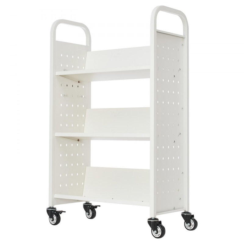 Chariot à livres à 3 niveaux, H 48 po x l 30,3 po x P 15 po, Blanc