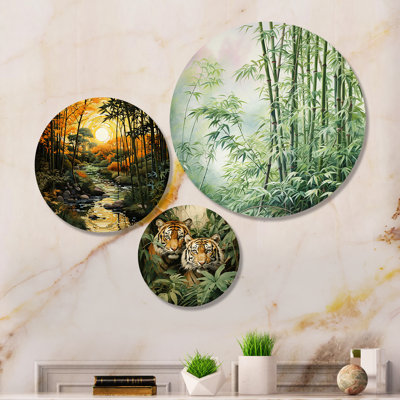 Asian Art Bamboo Whisper V sur impression en métal 3 pièces